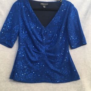 CONNECTED Royal Blue Sequined Sparkle Easy Wear V Neck Party Poly Nylon Stretch